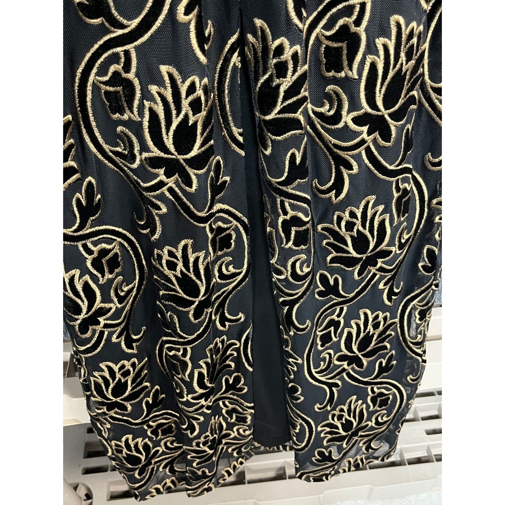 Adrianna Papell Black Velvet Off Shoulder Brocade Gown Formal Evening Size 6 - Picture 7 of 13